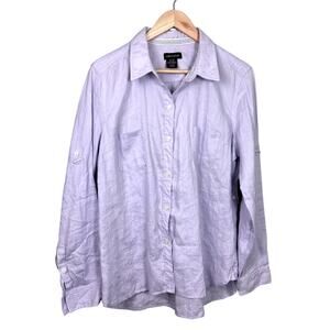 NWT Linen Button Up Shirt Lord & Taylor Lavender Light Purple Long Sleeve Top XL